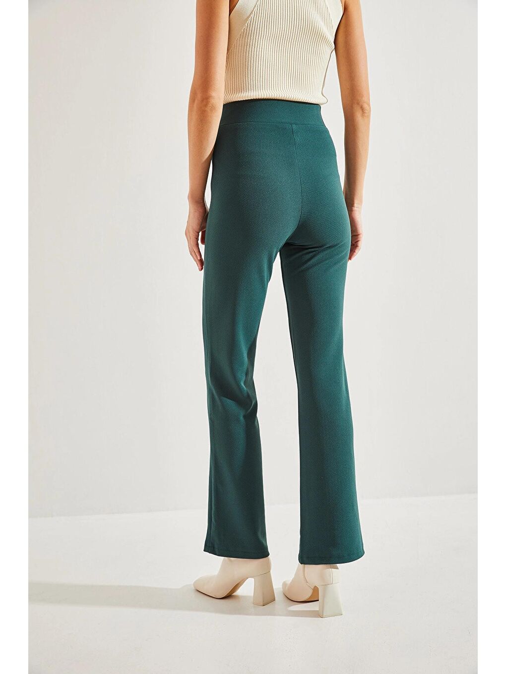 Haki Kadın Çimalı Palazzo Scuba Kumaş Pantolon-3