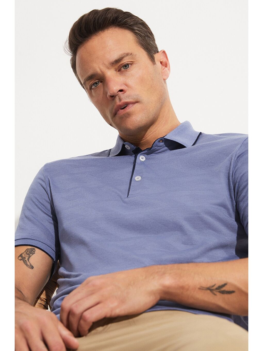 Mavi Polo Yaka Kısa Kollu Erkek Tişört-3