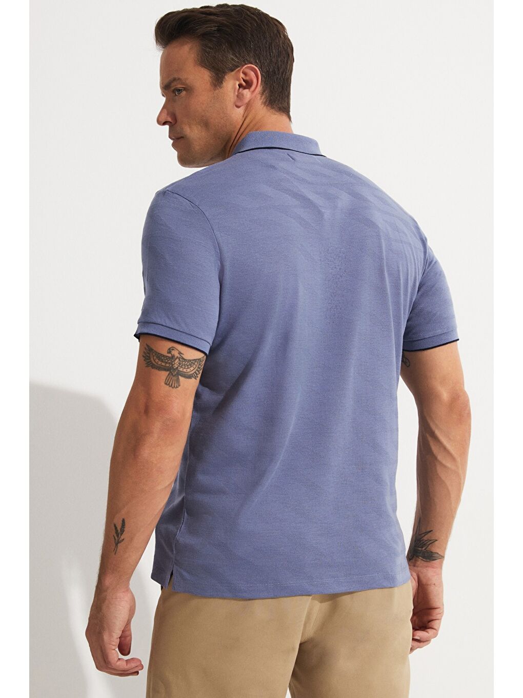 Mavi Polo Yaka Kısa Kollu Erkek Tişört-4