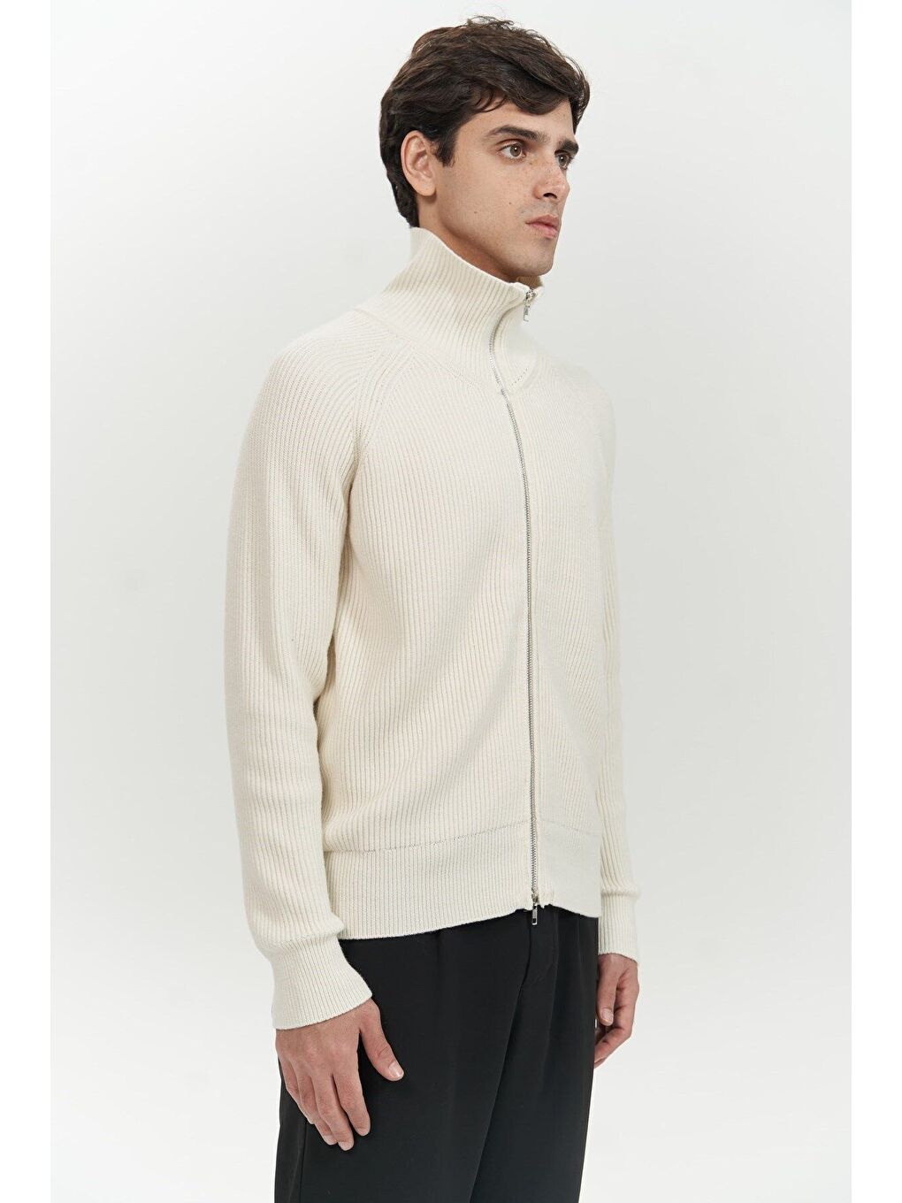 Brock Tam Fermuarlı Ekru Erkek Triko Kazak-2