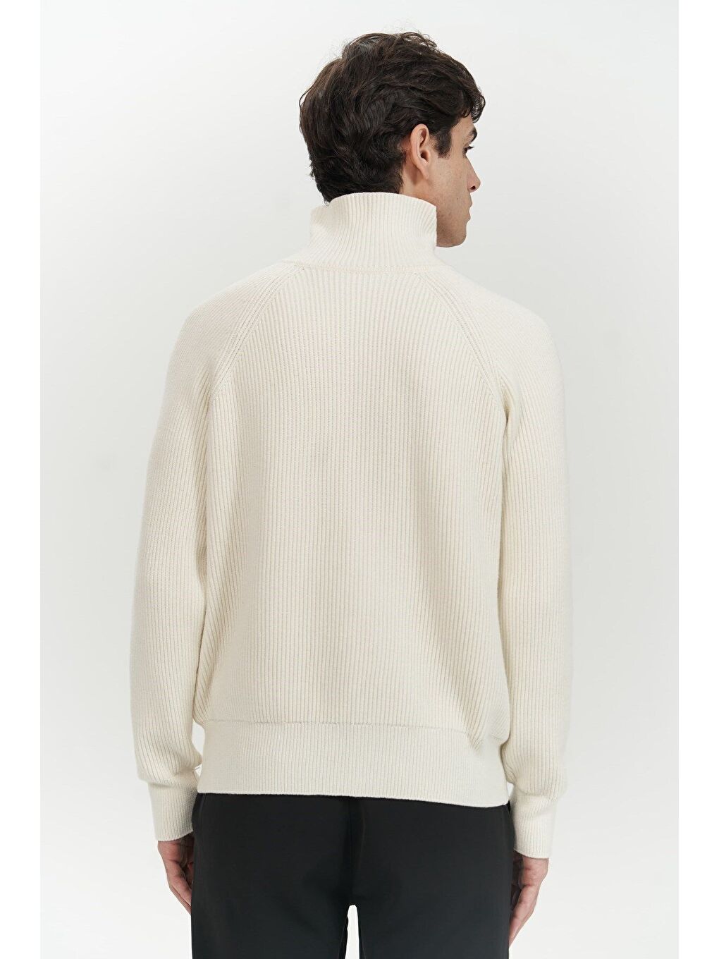 Brock Tam Fermuarlı Ekru Erkek Triko Kazak-3