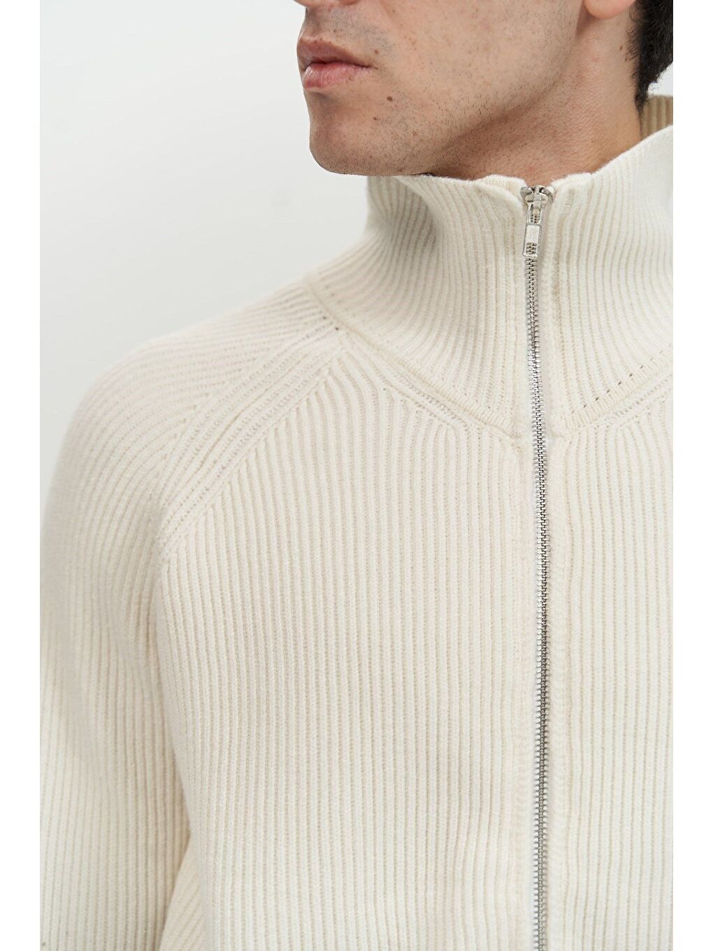 Brock Tam Fermuarlı Ekru Erkek Triko Kazak-4