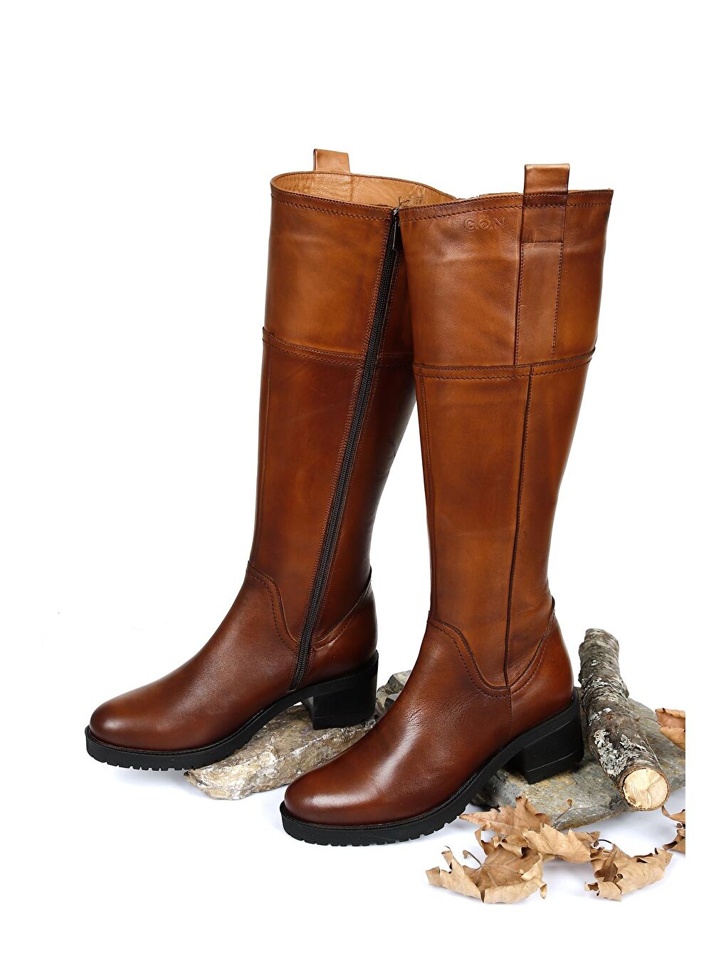 Kahverengi TABA-KAHVERENGİ  Hakiki Deri Yuvarlak Burun Kauçuk Taban Topuklu Fermuarlı Kadın Günlük Çizme 63591