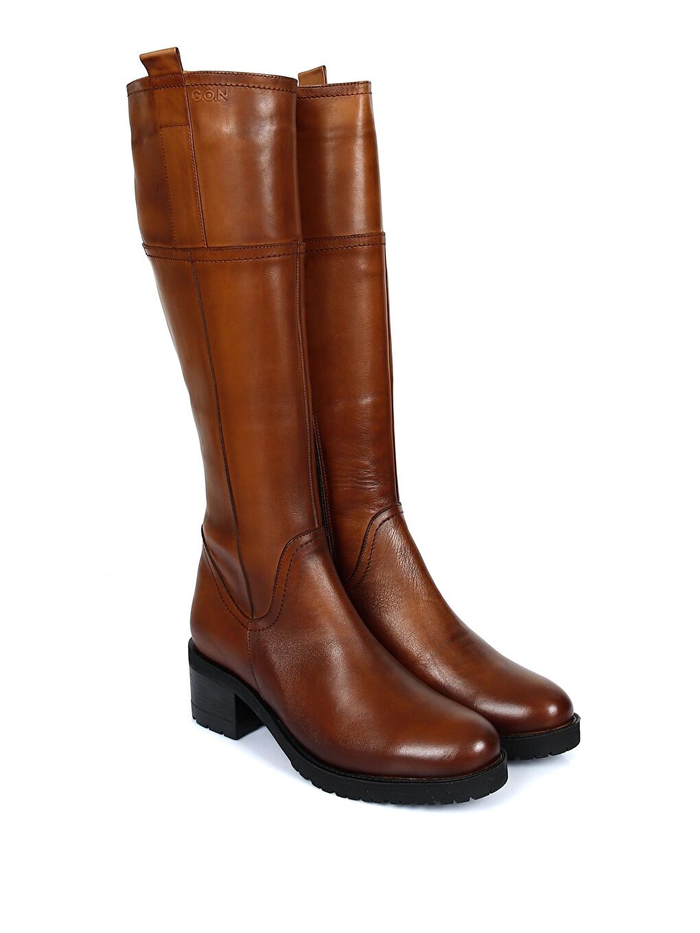 Kahverengi TABA-KAHVERENGİ  Hakiki Deri Yuvarlak Burun Kauçuk Taban Topuklu Fermuarlı Kadın Günlük Çizme 63591-1