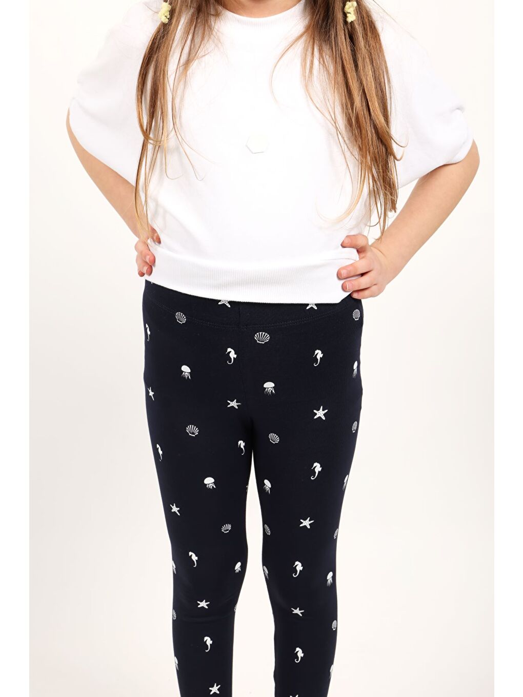 Lacivert Kız Çocuk Baskılı Tayt-4