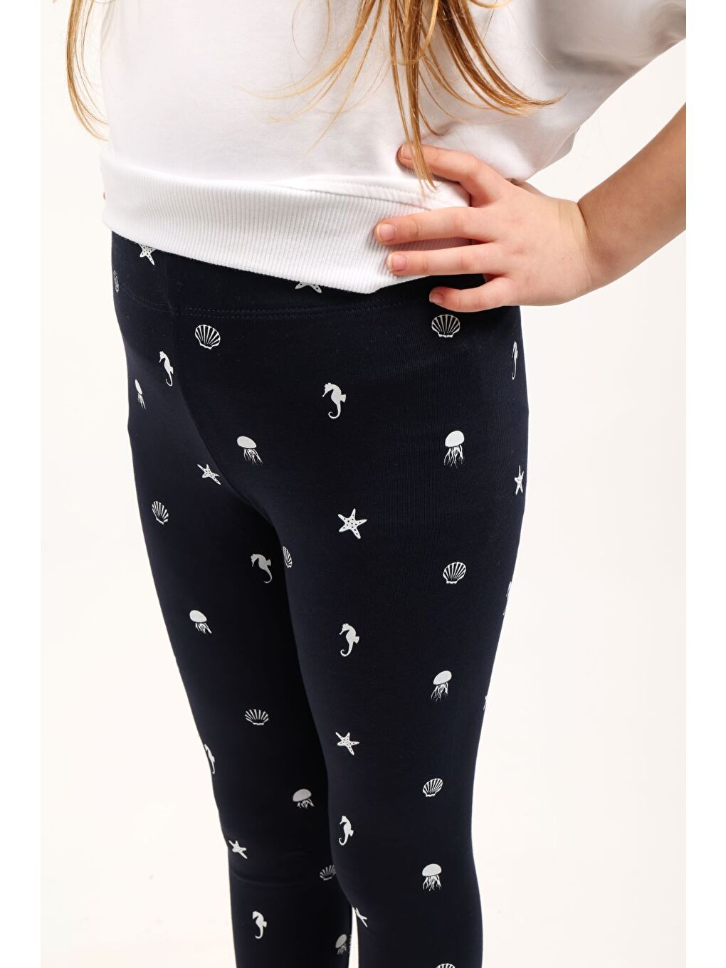 Lacivert Kız Çocuk Baskılı Tayt-5