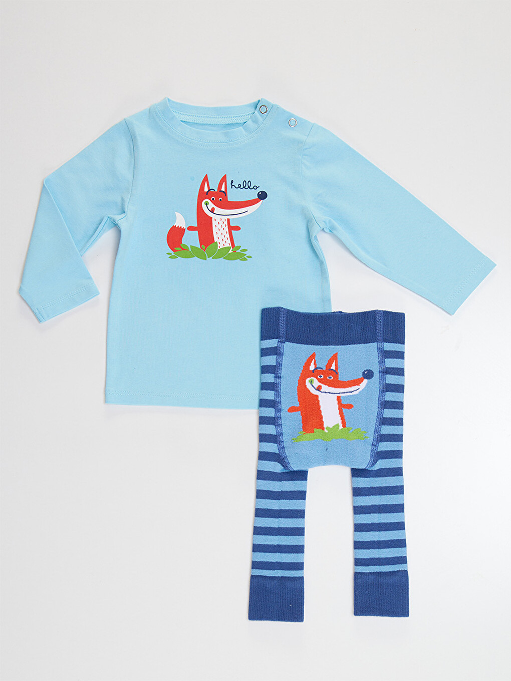 Karışık Tilki Erkek Bebek Tişört Tayt-Pantolon Takım-4