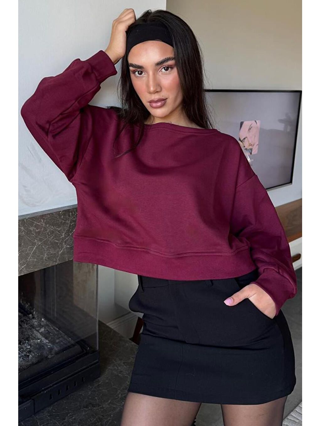 Bordo Kayık Yaka Kadın Sweatshirt Mg2208-7