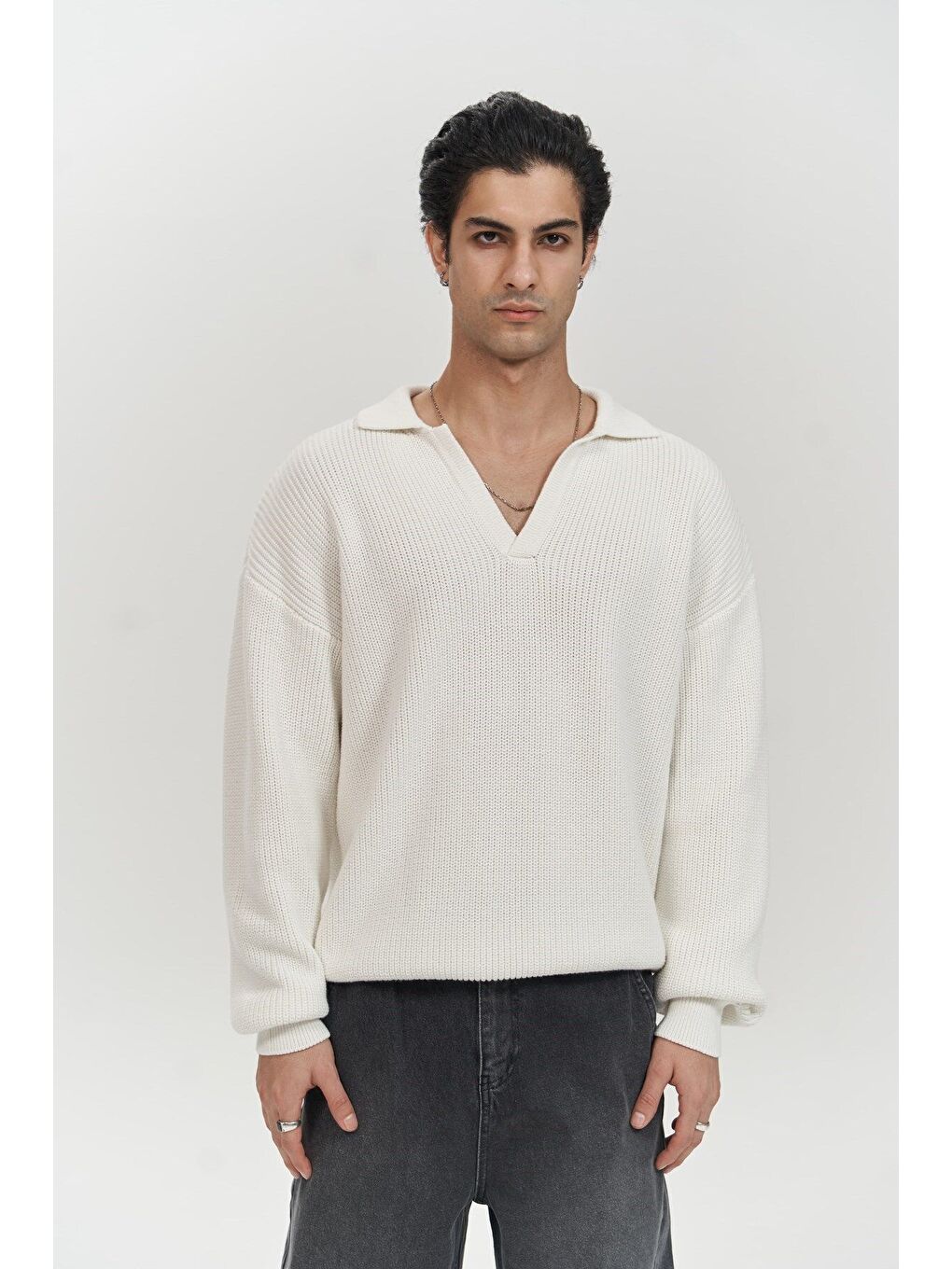 Magnus Polo Yaka Ekru Erkek Triko Kazak-1