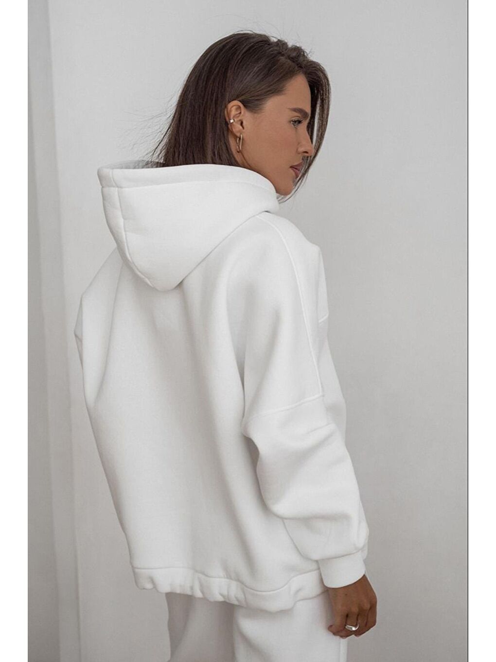 Ekru Kapüşonlu Şardonlu Oversize Cepli Sweatshirt Mg2206-2