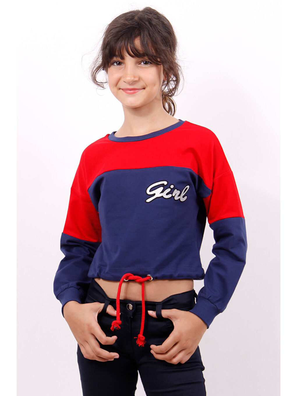 Kırmızı Kız Çocuk Varaklı Girl Baskılı Sweatshirt-4
