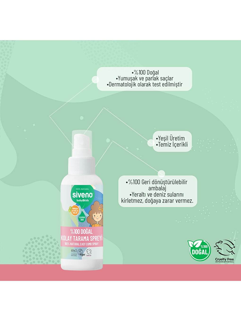 %100 Doğal Kolay Tarama Spreyi Çocuklar İçin Nemlendirici Hindistan Cevizi Yağlı 100 ml-5