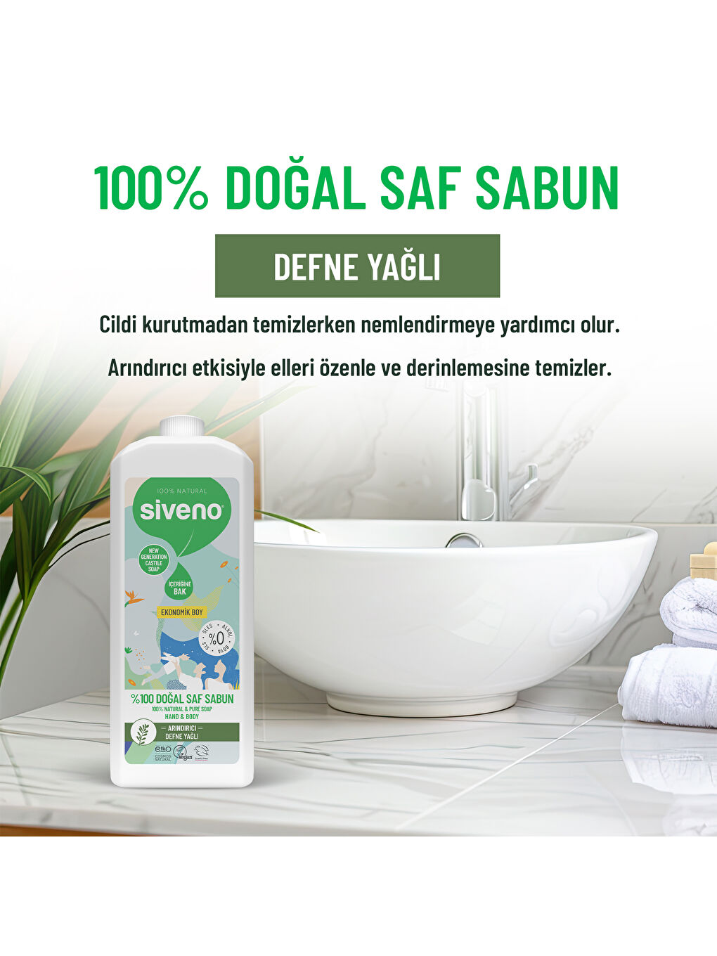 %100 Doğal Sıvı Kastil Sabun Defne Yağlı Yoğun Nemlendirici Arındırıcı Bitkisel Vegan 1000 ml-2