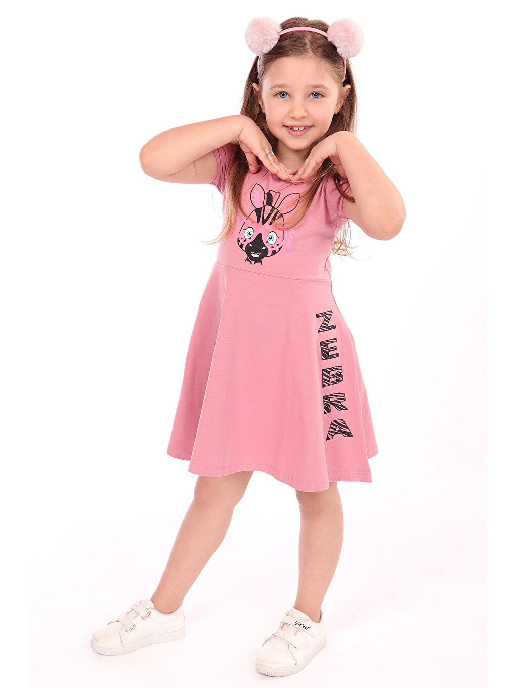 Pembe Kız Çocuk Baskılı Elbise-2