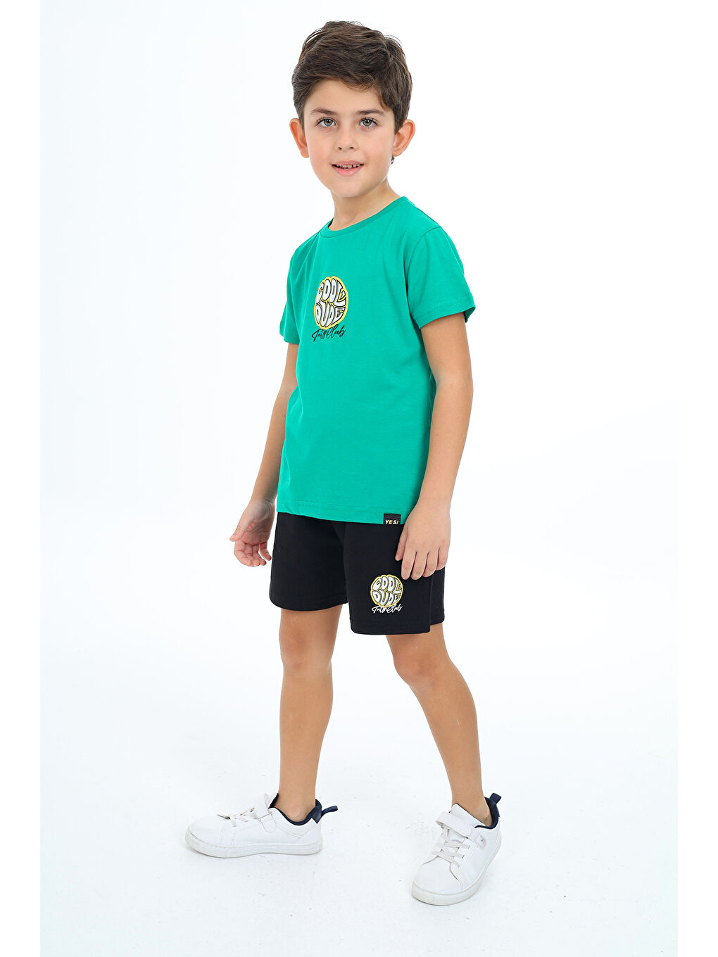 Yeşil Erkek Çocuk Baskılı Şortlu Takım-1
