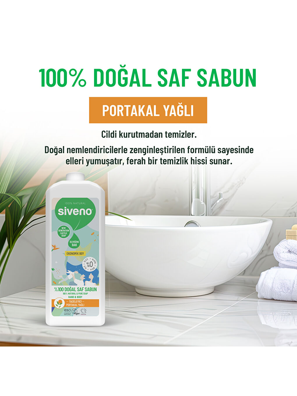 %100 Doğal Sıvı Kastil Sabun Portakal Yağlı Tazeleyici Nemlendirici Bitkisel Vegan 300 ml-2