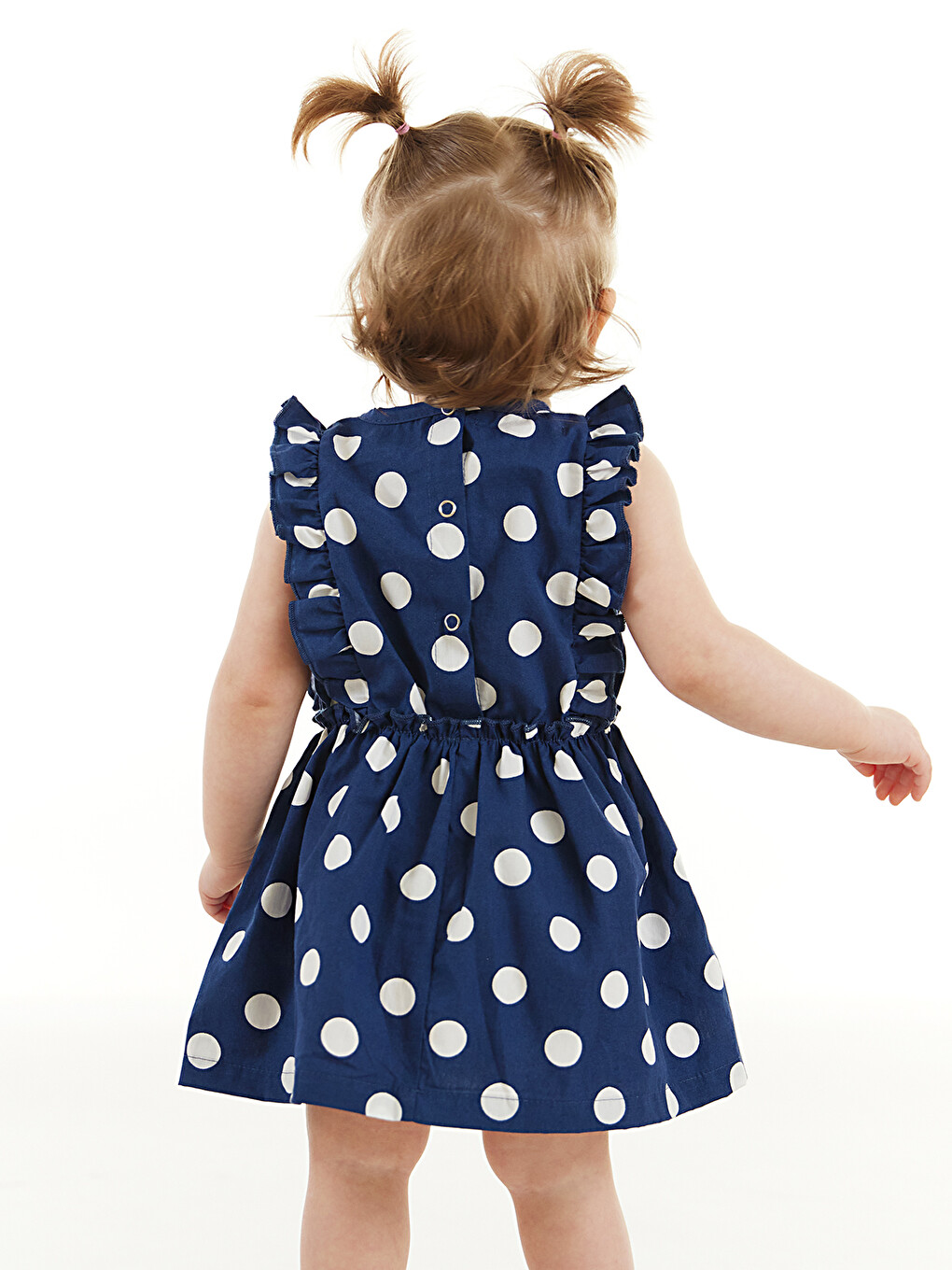 Lacivert Puanlı Çilek Kız Bebek Poplin Elbise-1