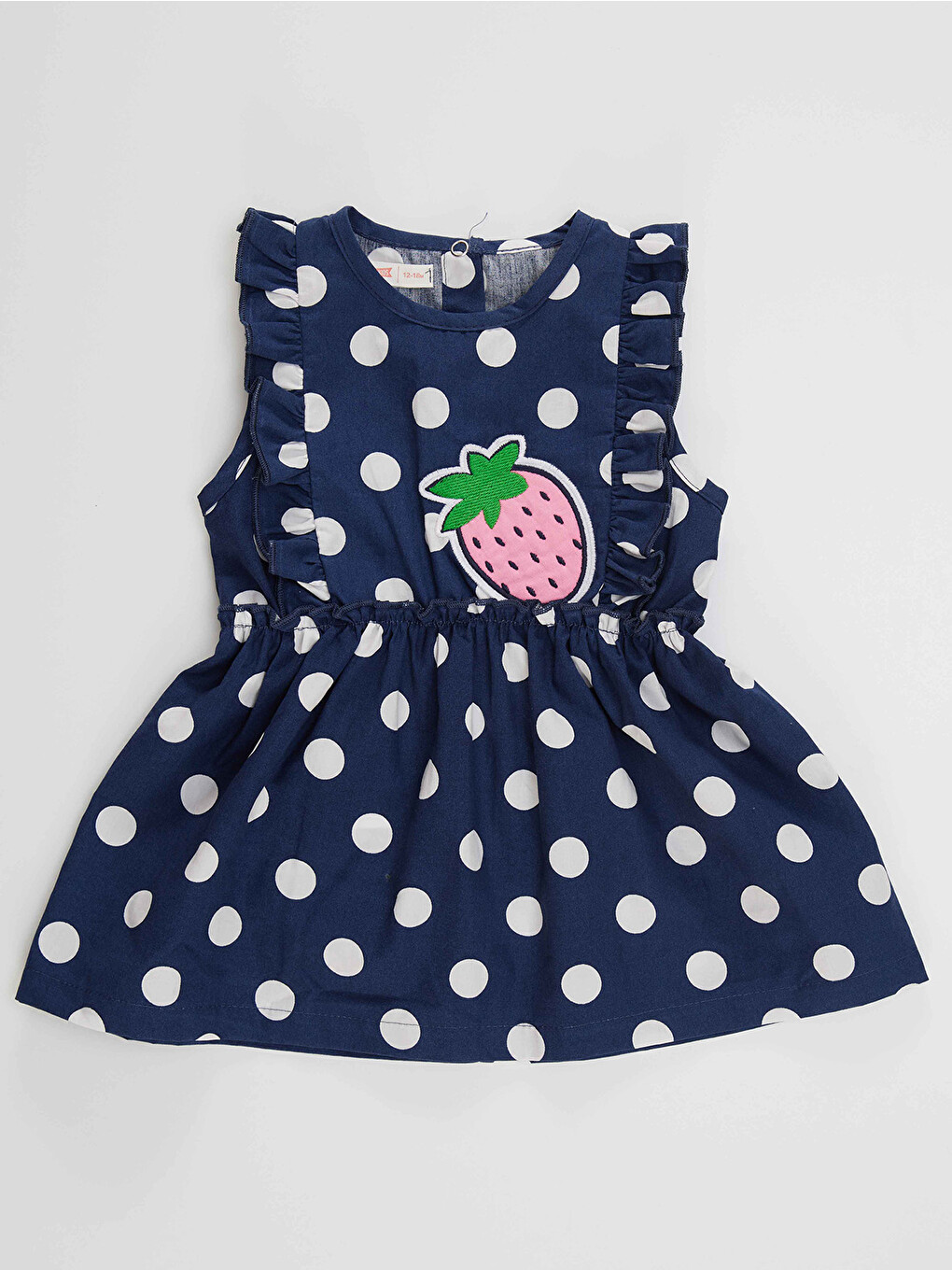 Lacivert Puanlı Çilek Kız Bebek Poplin Elbise-2