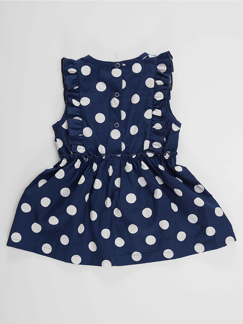 Lacivert Puanlı Çilek Kız Bebek Poplin Elbise-3