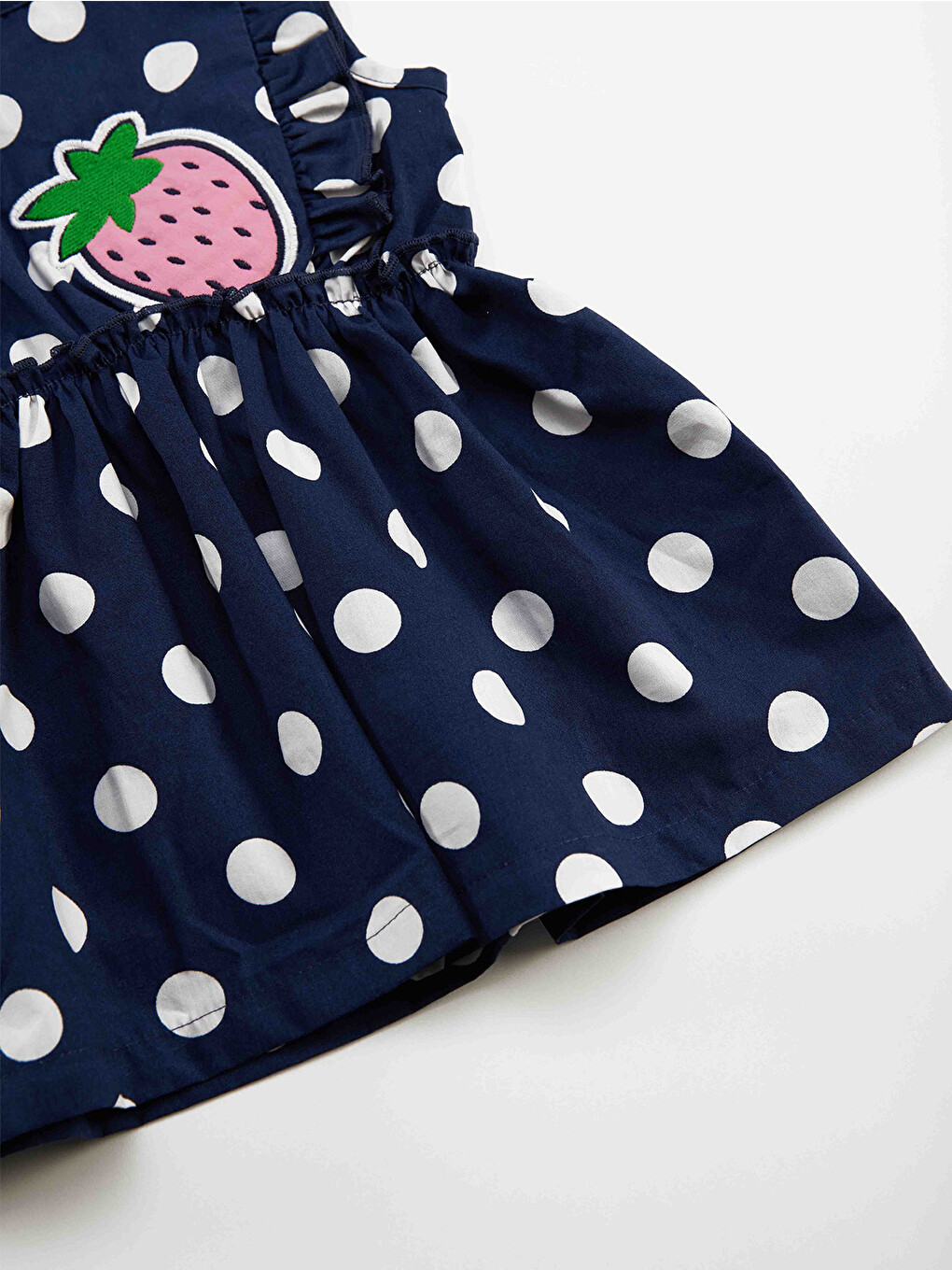 Lacivert Puanlı Çilek Kız Bebek Poplin Elbise-4