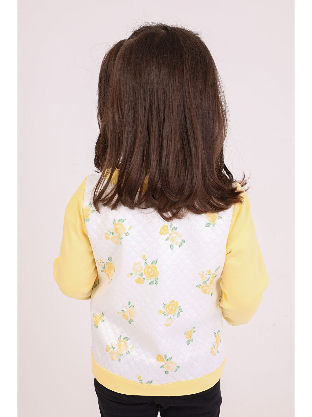 Sarı Kız Bebek Hırka Çiçek Baskılı-1