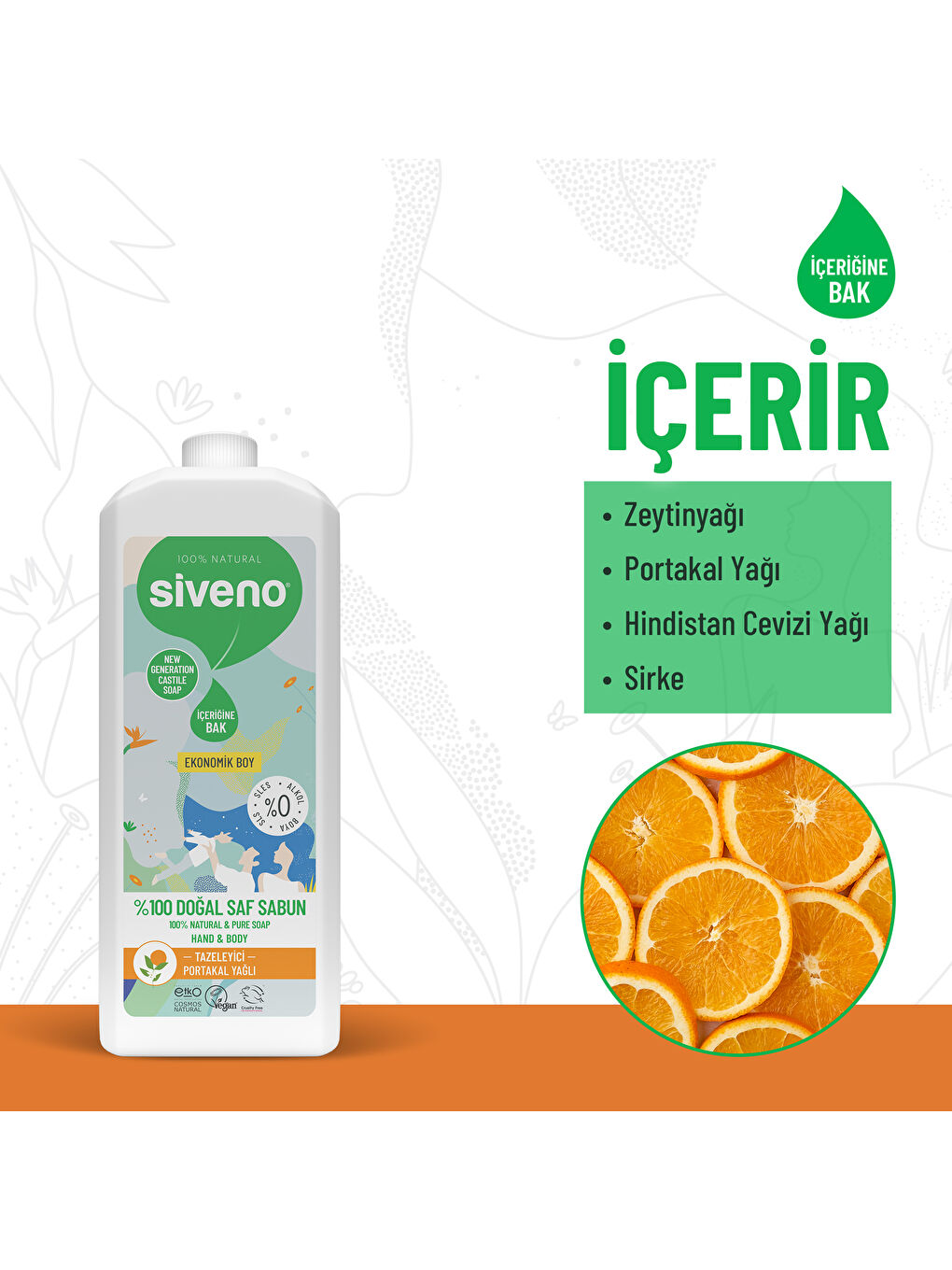 %100 Doğal Sıvı Kastil Sabun Portakal Yağlı Tazeleyici Nemlendirici Bitkisel Vegan 300 ml-4