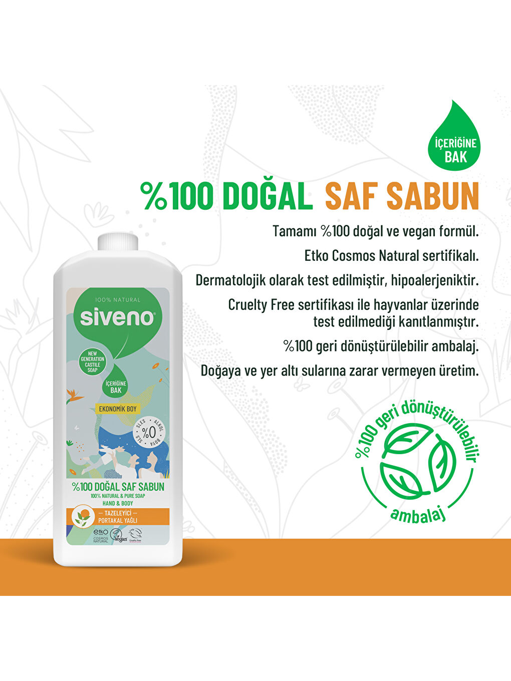 %100 Doğal Sıvı Kastil Sabun Portakal Yağlı Tazeleyici Nemlendirici Bitkisel Vegan 300 ml-5