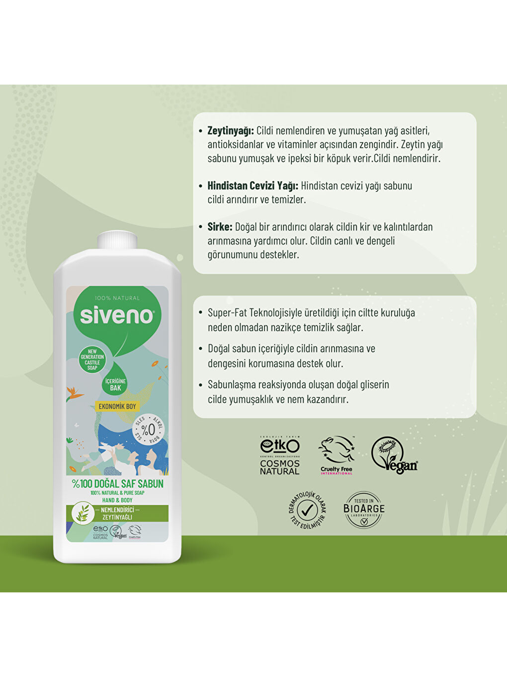 %100 Doğal Sıvı Kastil Sabun Zeytinyağlı Yoğun Nemlendirici Bitkisel Vegan 1000 ml-6