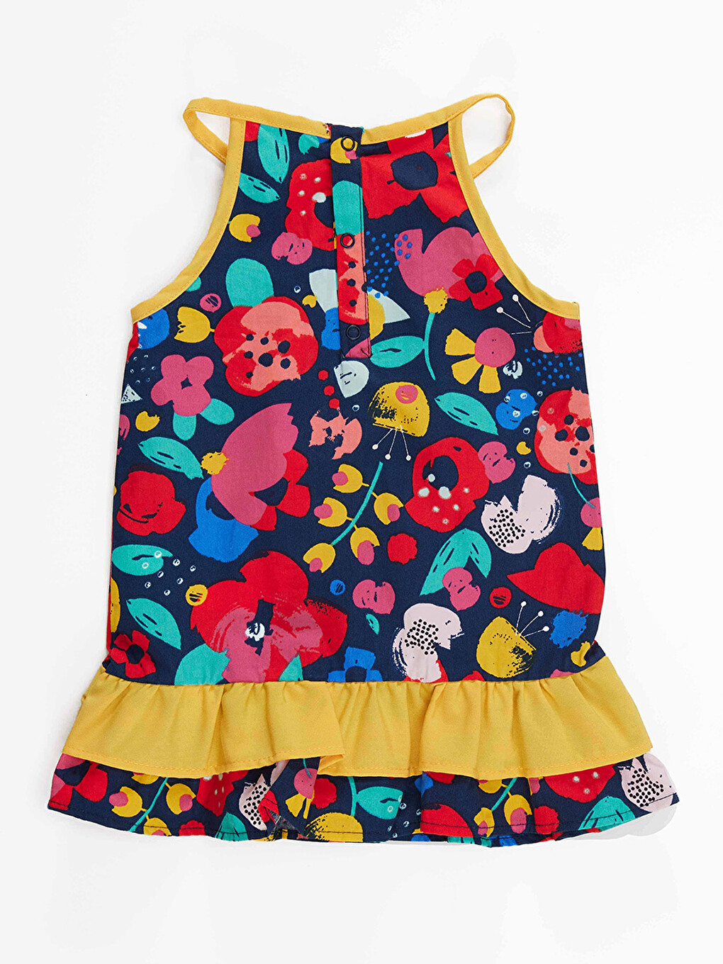 Lacivert Çiçekli Kız Bebek Poplin Pamuklu Yazlık Elbise-3