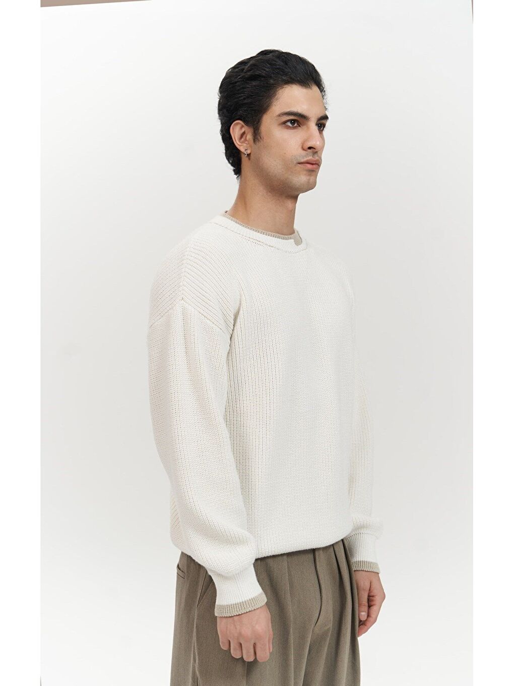 Carter Çift Yaka Detaylı Ekru Erkek Triko Kazak-1