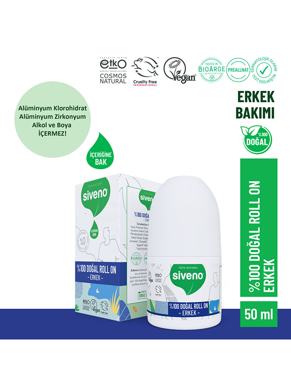 %100 Doğal Roll On Erkek Deodorant Ter Kokusu Önleyici Bitkisel Leke Bırakmayan Vegan 50 ml