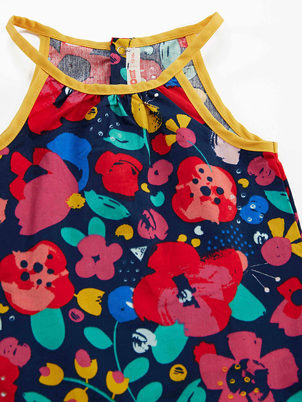 Lacivert Çiçekli Kız Bebek Poplin Pamuklu Yazlık Elbise-4