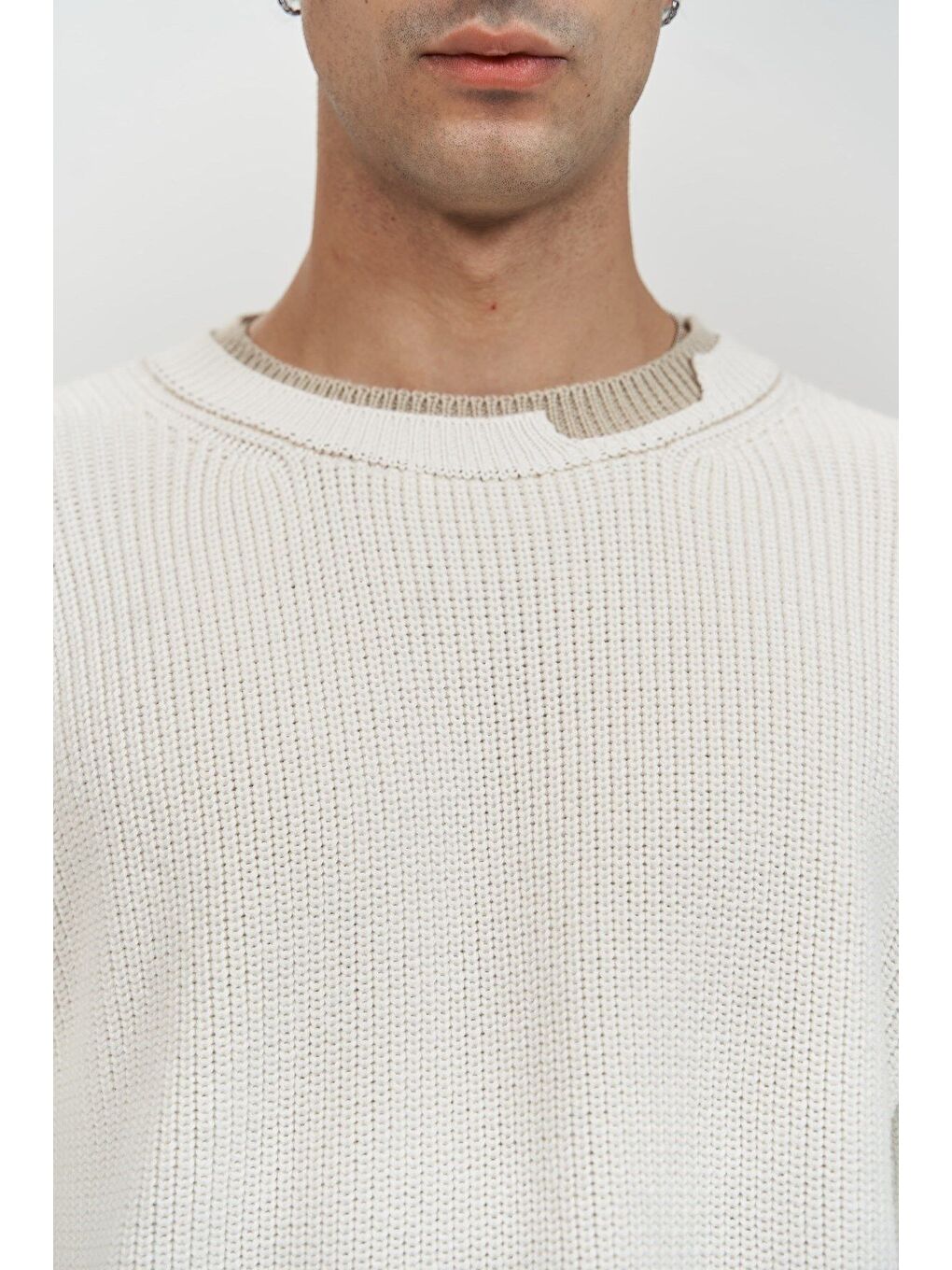 Carter Çift Yaka Detaylı Ekru Erkek Triko Kazak-3