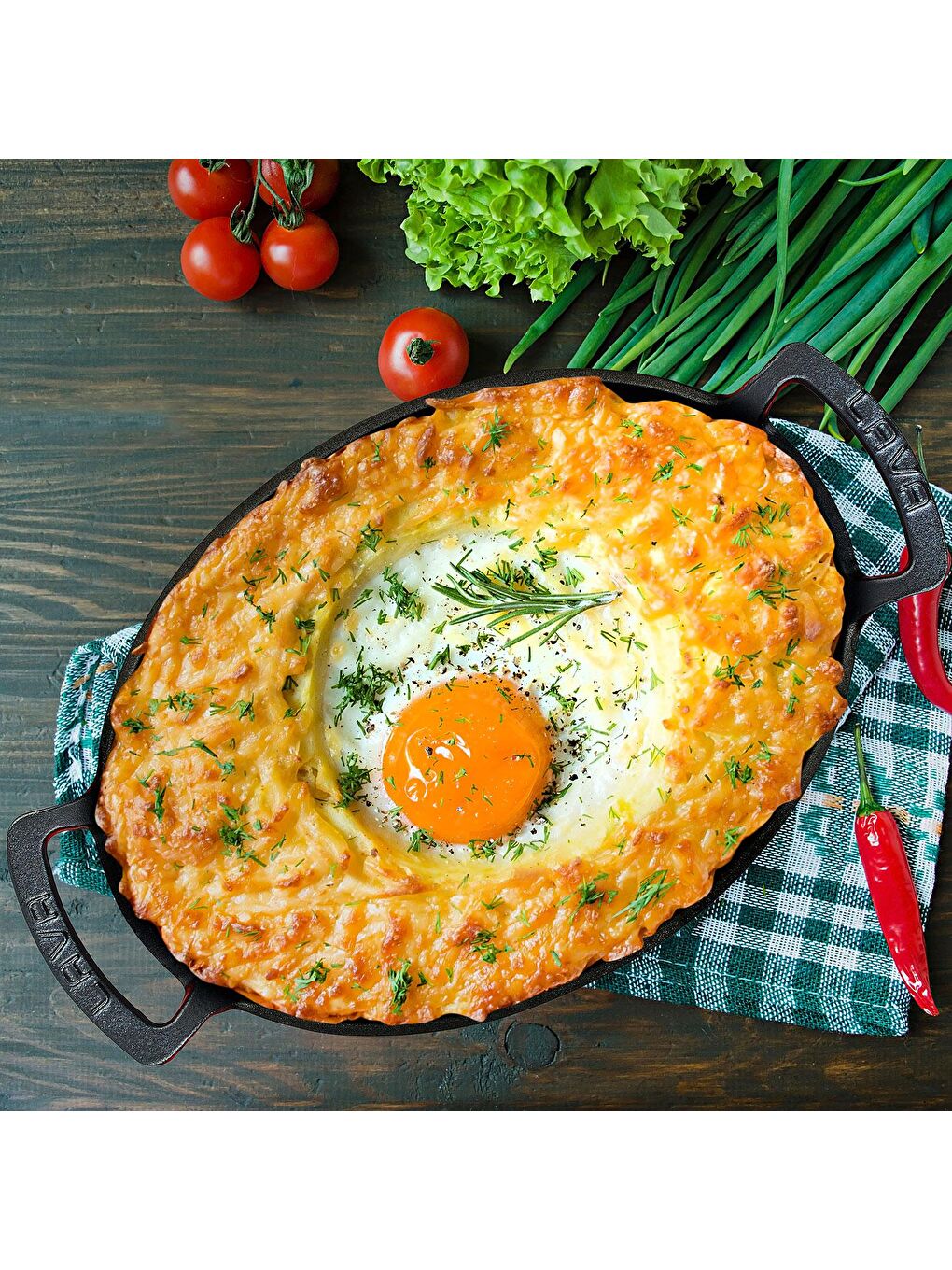 Kırmızı Oval Sahan Döküm Demir Yekpare Çift Kulplu Ölçü 27x20cm.-3