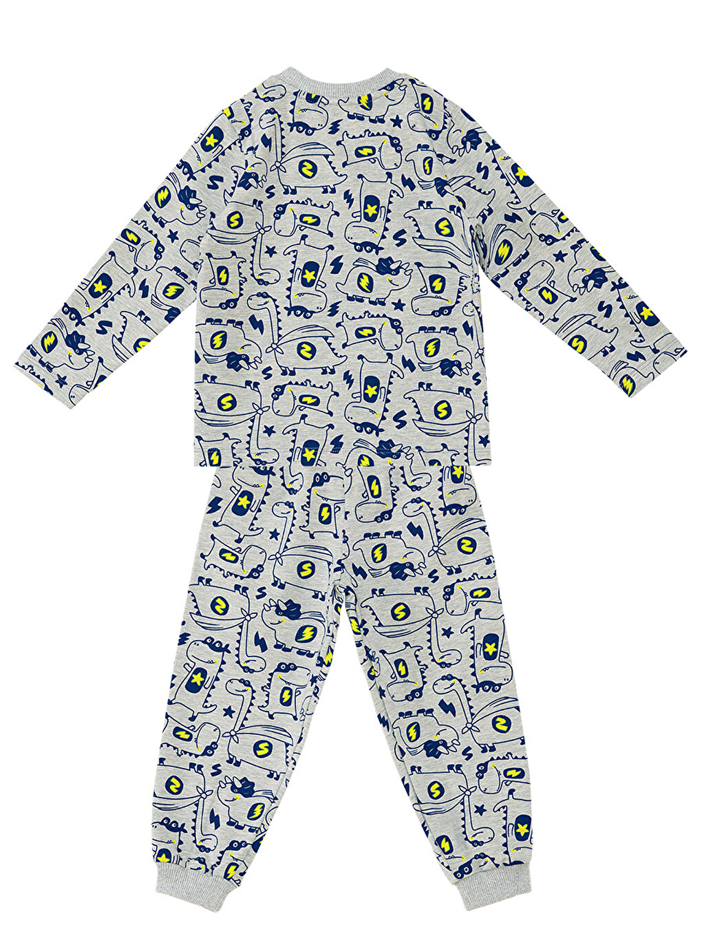 Süper Dino Erkek Bebek Gri Pijama Takımı-1