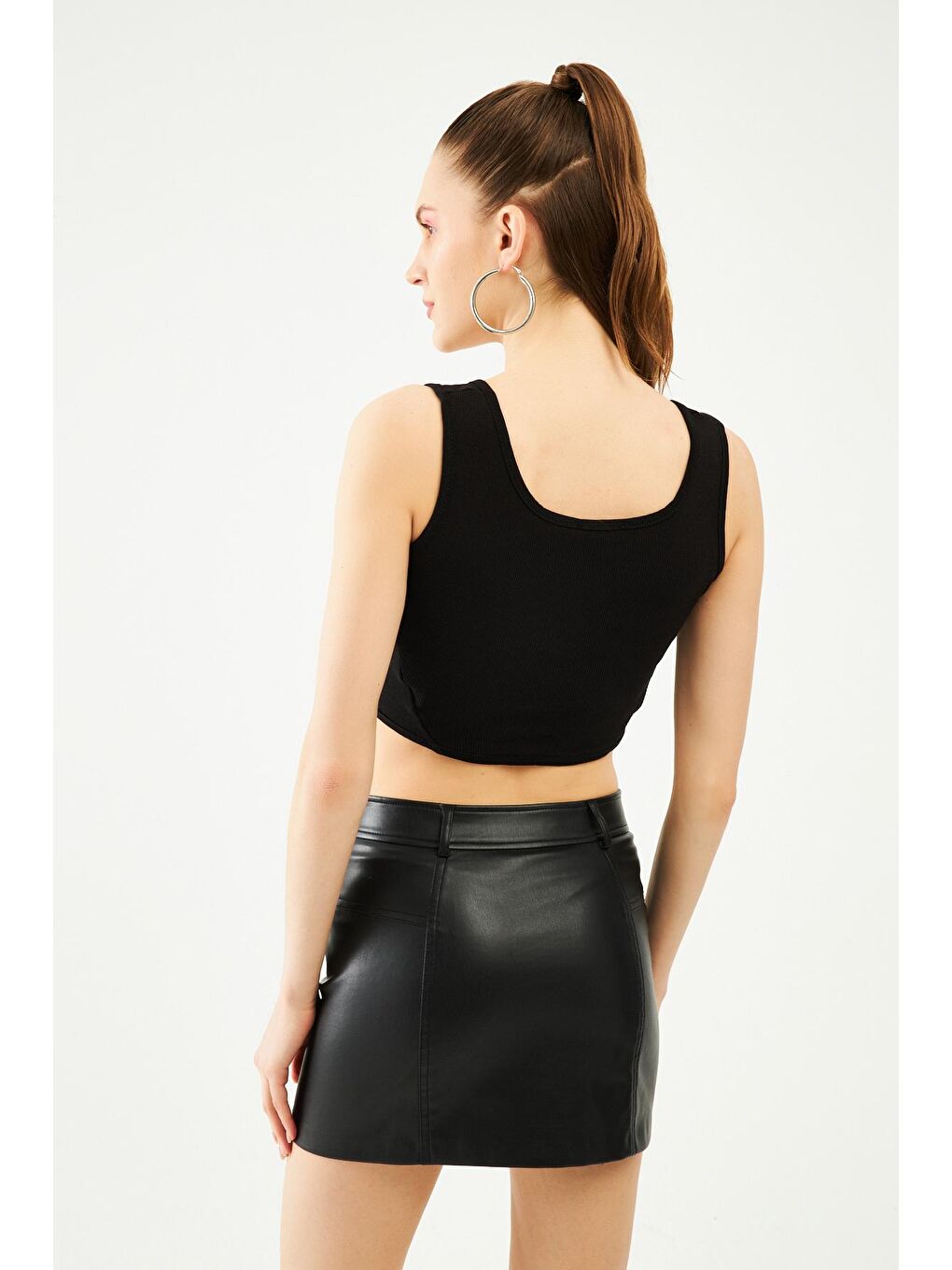 Kadın Siyah Önü Fermuarlı Korse Detay Crop Atlet-3