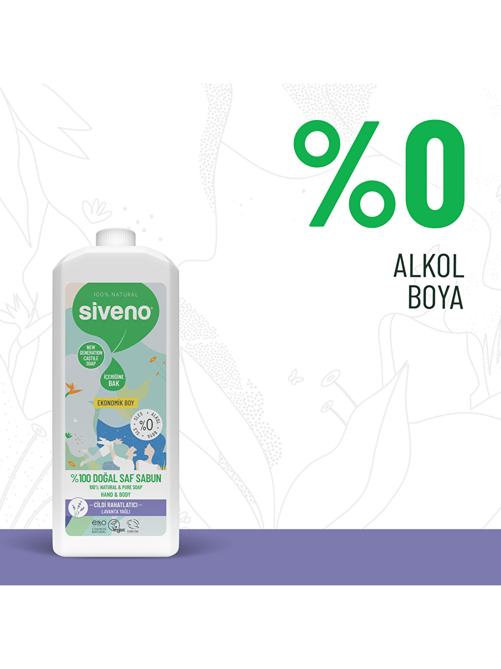 %100 Doğal Sıvı Kastil Sabun Lavanta Yağlı Cildi Rahatlatıcı Nemlendirici Bitkisel Vegan 1000 ml-3