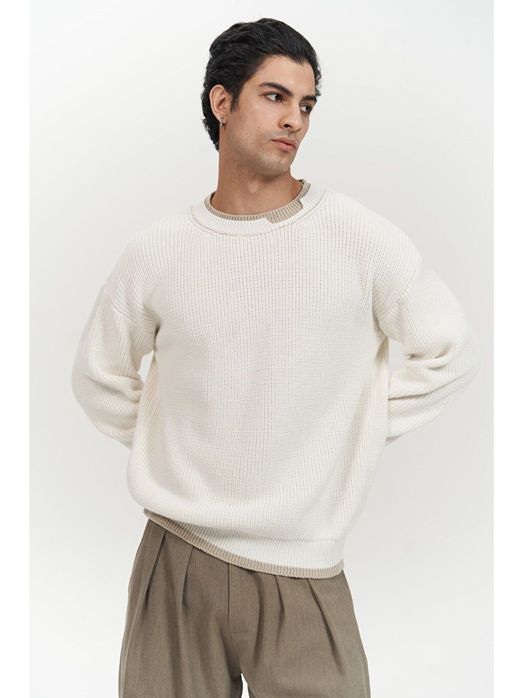 Carter Çift Yaka Detaylı Ekru Erkek Triko Kazak-6