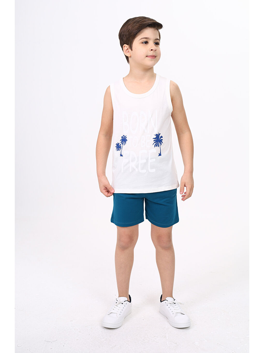 Ekru Erkek Çocuk Free Baskılı Şortlu Takım-1