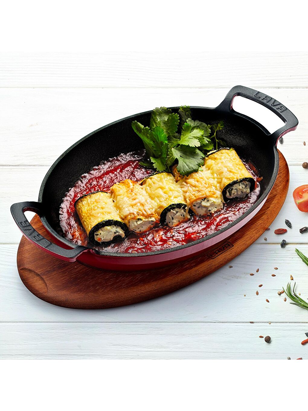 Kırmızı Oval Sahan Döküm Demir Yekpare Çift Kulplu Ölçü 27x20cm.-4