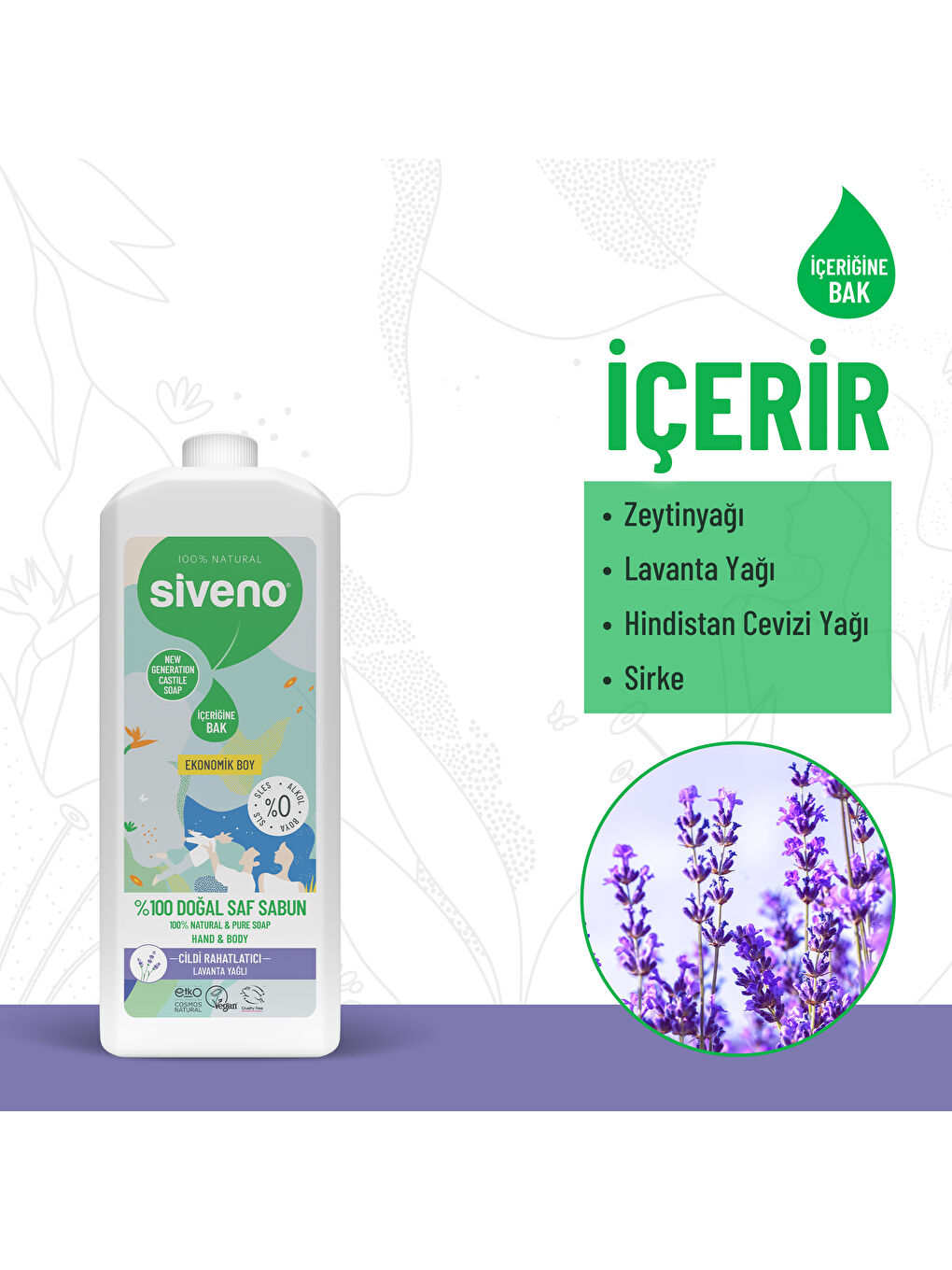 %100 Doğal Sıvı Kastil Sabun Lavanta Yağlı Cildi Rahatlatıcı Nemlendirici Bitkisel Vegan 1000 ml-4