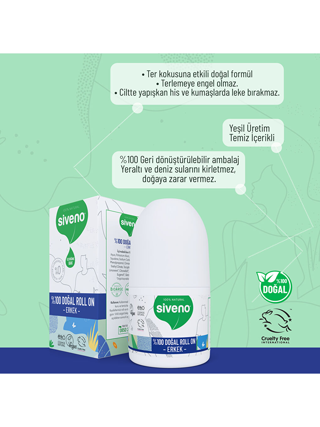 %100 Doğal Roll On Erkek Deodorant Ter Kokusu Önleyici Bitkisel Leke Bırakmayan Vegan 50 ml-5