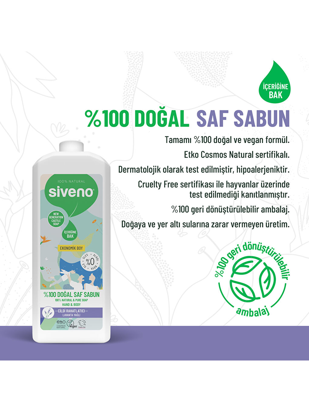 %100 Doğal Sıvı Kastil Sabun Lavanta Yağlı Cildi Rahatlatıcı Nemlendirici Bitkisel Vegan 1000 ml-5