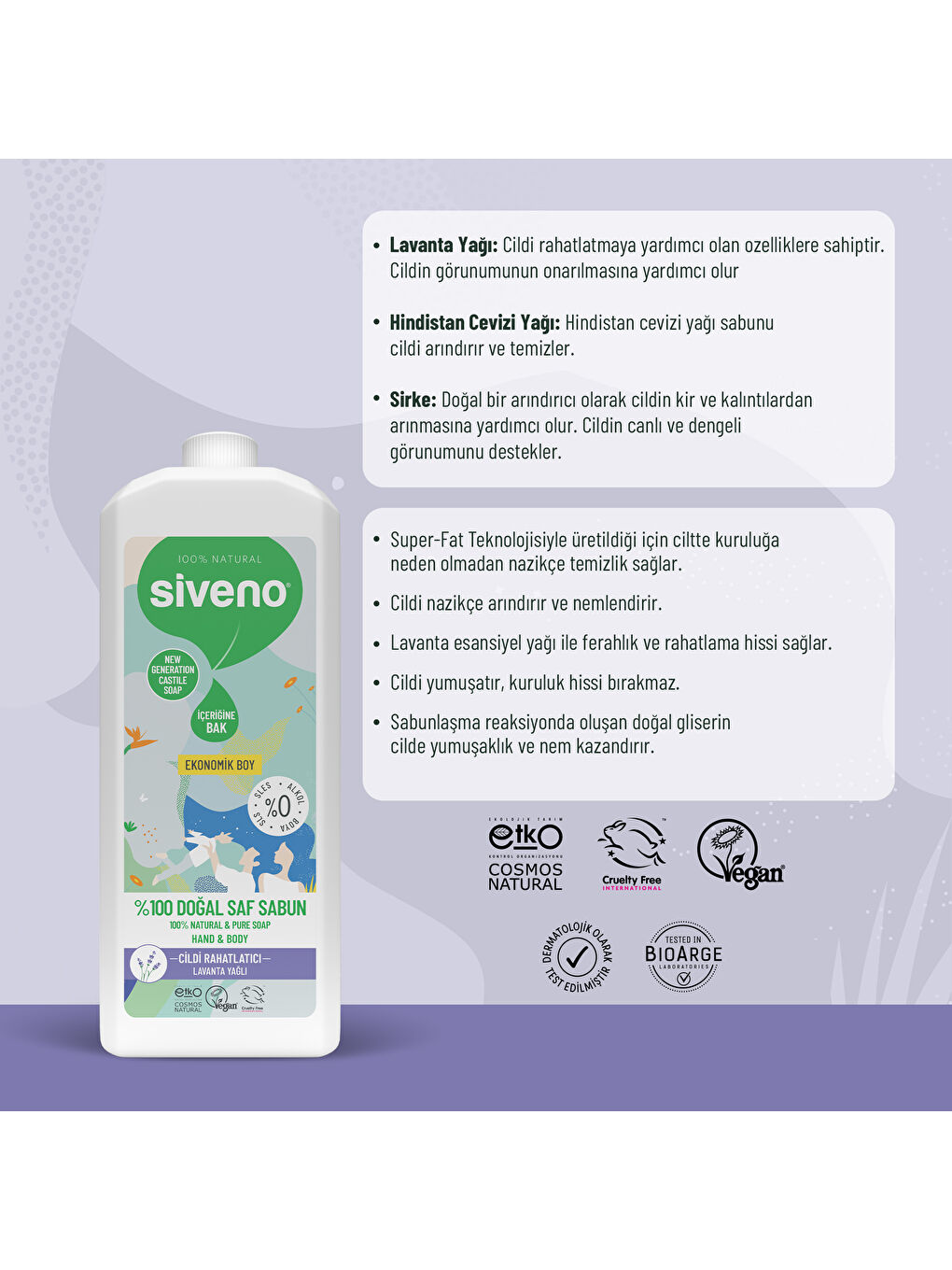 %100 Doğal Sıvı Kastil Sabun Lavanta Yağlı Cildi Rahatlatıcı Nemlendirici Bitkisel Vegan 1000 ml-6