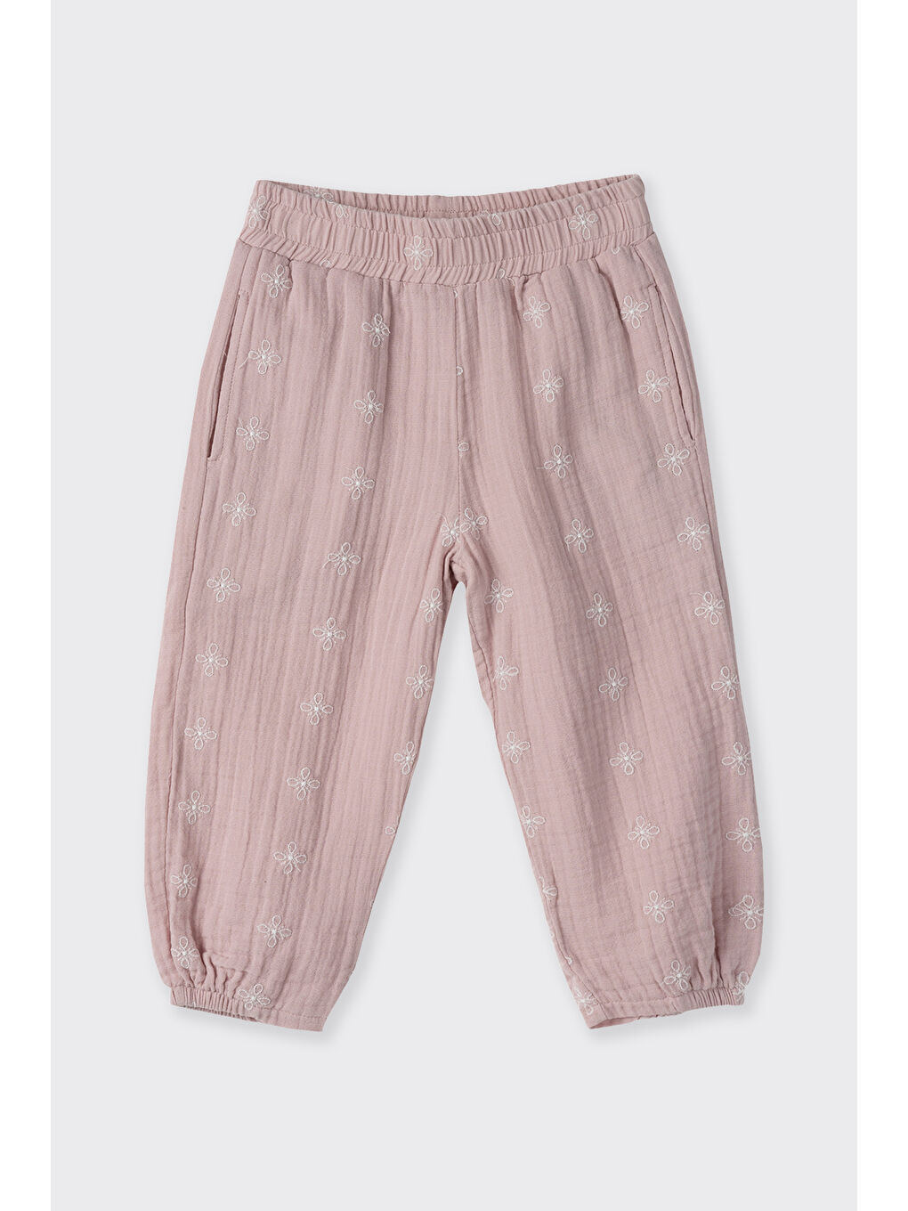 Kız Bebek Nakışlı Müslin Pembe Pantolon