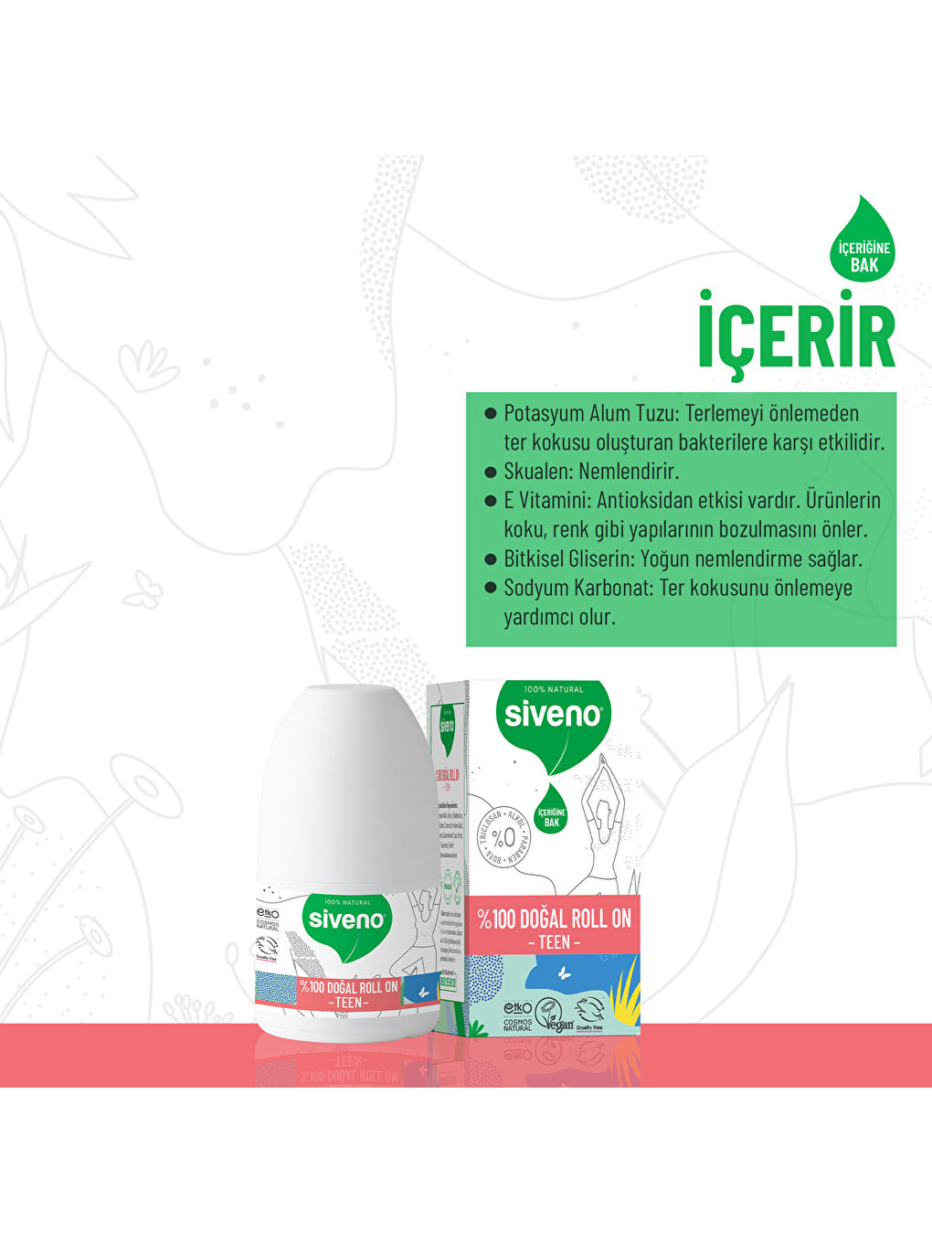 %100 Doğal Roll-On Teen Girl Genç Kız Deodorant Ter Kokusu Önleyici Bitkisel Lekesiz Vegan 50 ml-1