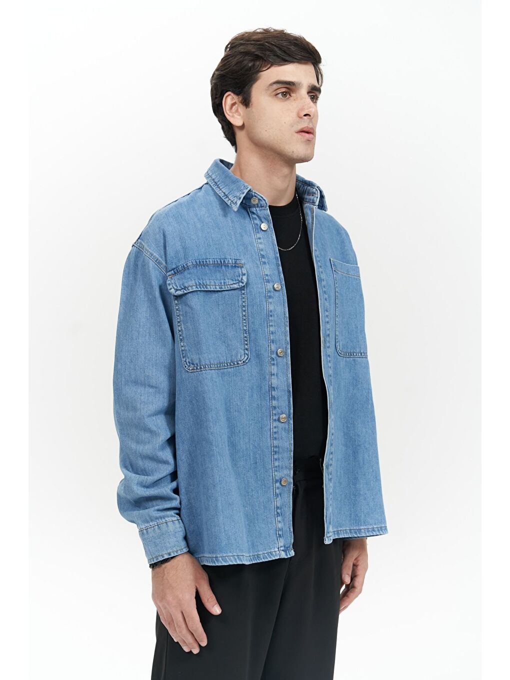 Ethan Mavi Unisex %100 Pamuk Jean Gömlek-2