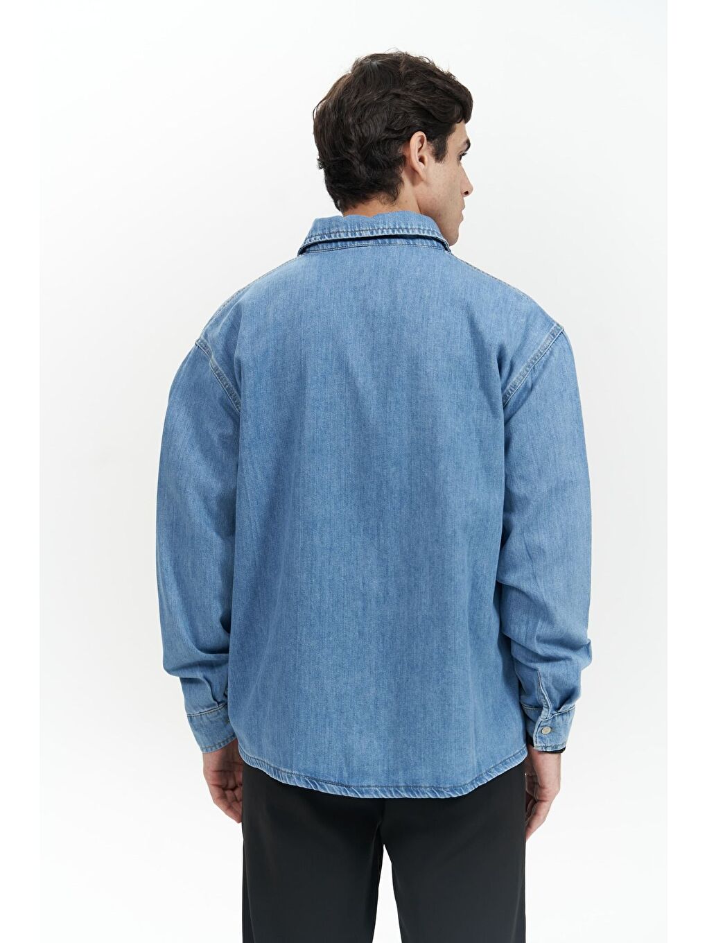 Ethan Mavi Unisex %100 Pamuk Jean Gömlek-3