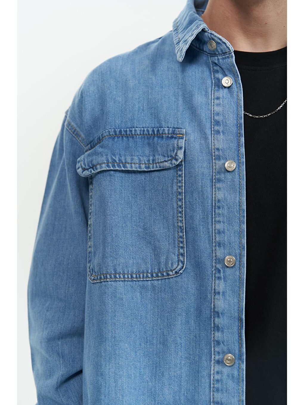 Ethan Mavi Unisex %100 Pamuk Jean Gömlek-4