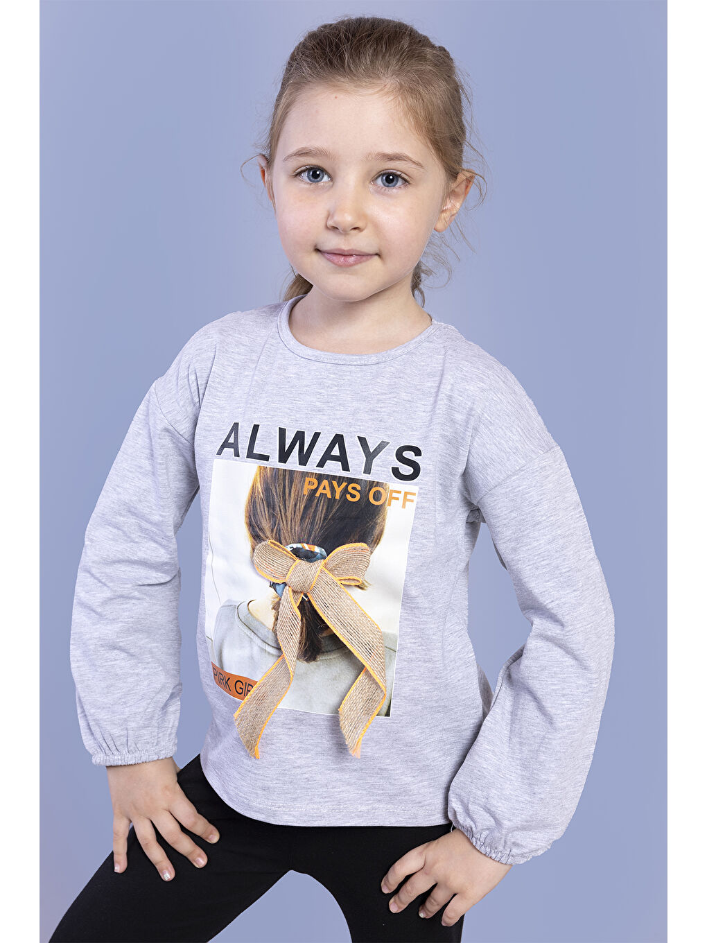 Ekru Kız Çocuk Baskılı Kol Ucu Lastikli Tişört-2